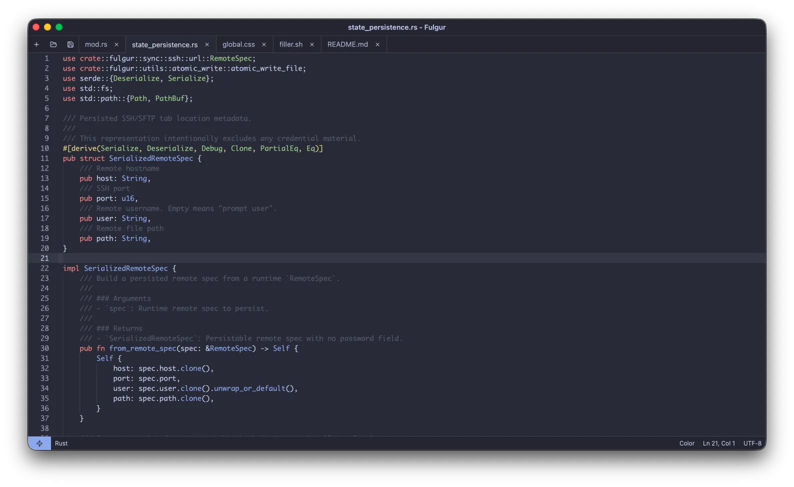 Fulgur - Rust code editing