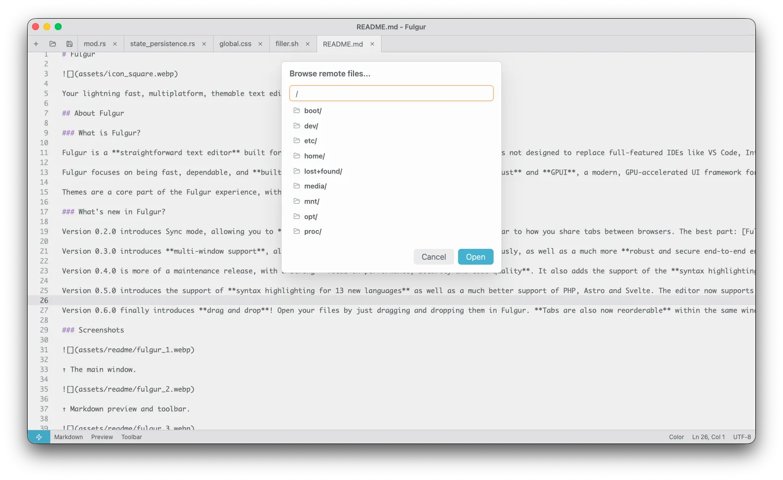 Fulgur - Remote edition via SSH